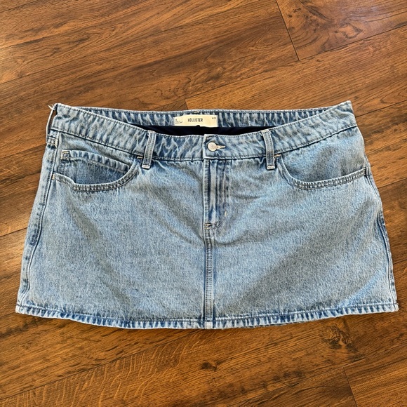 Y2K Hollister Skirt Women 33/16 Blue Denim Light Wash Mini Micro Low Rise Bows - Picture 2 of 6